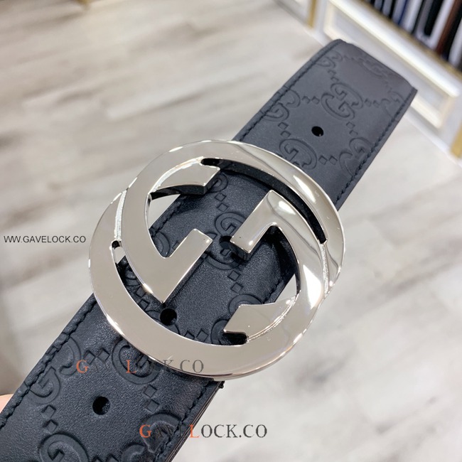 Gucci Classic Men's Leather Belt Metal GG Buckle w Box